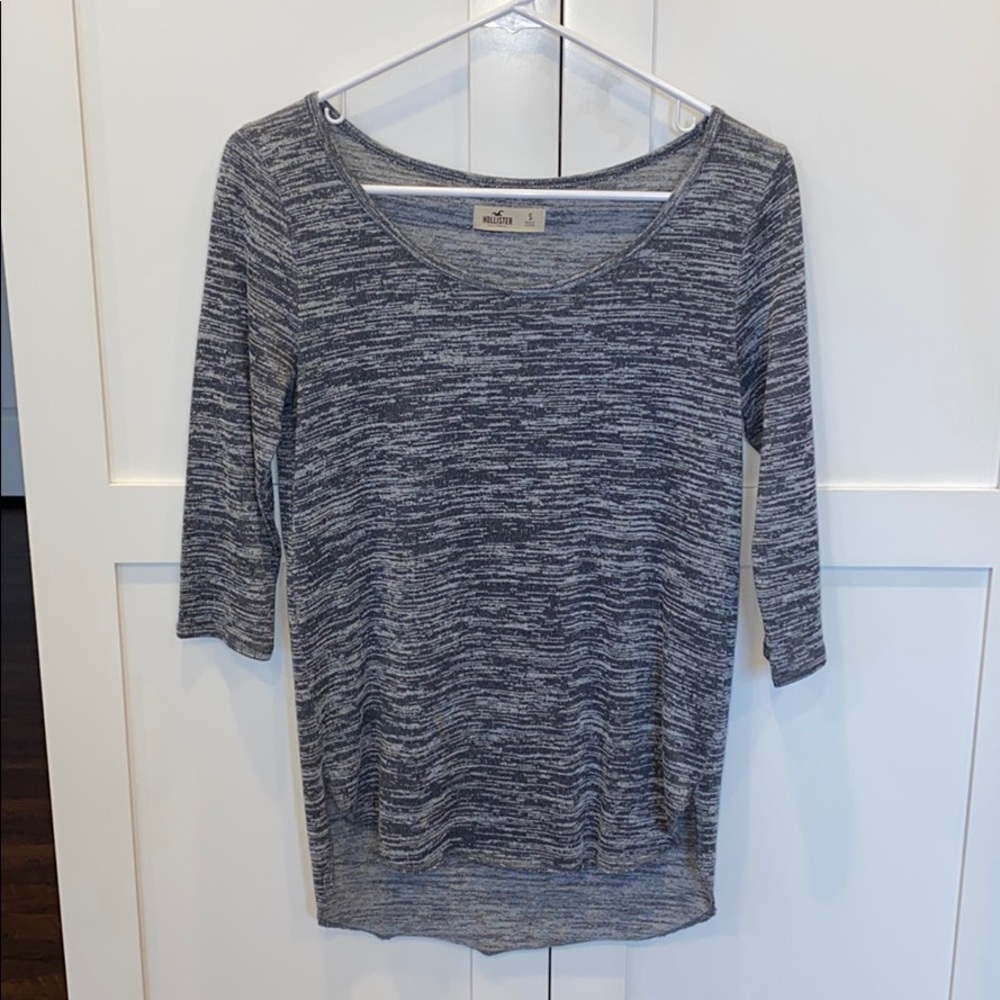 Hollister High Low Gray and White Top